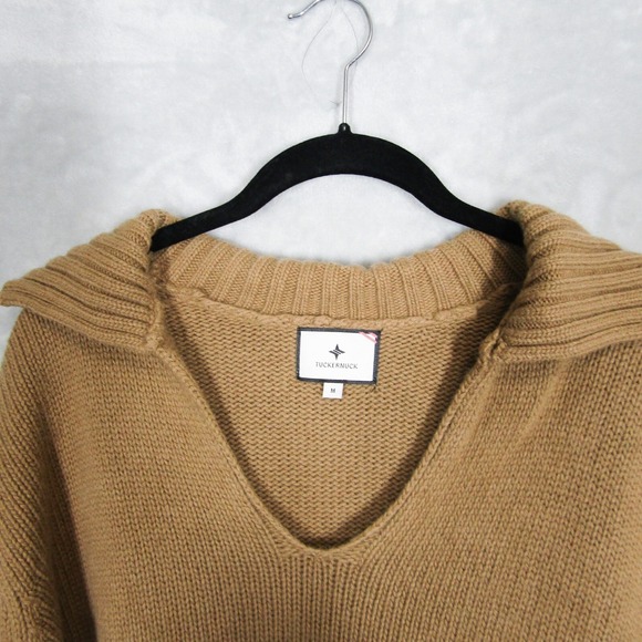 Tuckernuck Sweater Womens Medium V Neck Camel Collar Popover Oversized Tan - Picture 2 of 11
